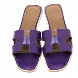 Hermes Purple Leather Oran Flat Slides Size 39