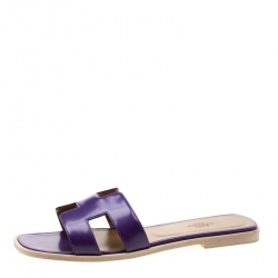 Hermes Purple Leather Oran Flat Slides Size 39