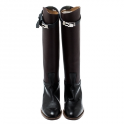 Pre Owned Hermes Multicolor Leather Palladium Plated Kelly Turnlock Jumping Boots Size 39.5