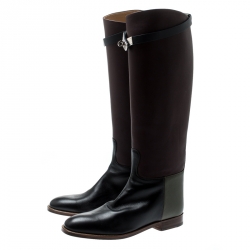 Pre Owned Hermes Multicolor Leather Palladium Plated Kelly Turnlock Jumping Boots Size 39.5