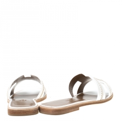 Hermes White Leather Stitch Detail Oran Flat Slides Size 36