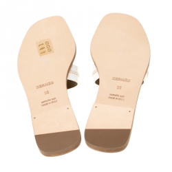 Hermes White Leather Stitch Detail Oran Flat Slides Size 36
