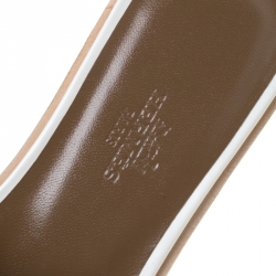 Hermes White Leather Stitch Detail Oran Flat Slides Size 36