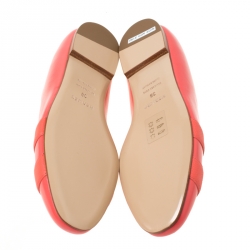 Pre Owned Hermes Coral Orange Leather Nice Ballerina Flats Size 38