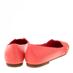 Pre Owned Hermes Coral Orange Leather Nice Ballerina Flats Size 38