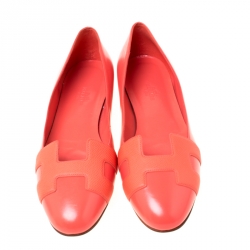 Pre Owned Hermes Coral Orange Leather Nice Ballerina Flats Size 38