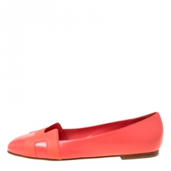 Pre Owned Hermes Coral Orange Leather Nice Ballerina Flats Size 38