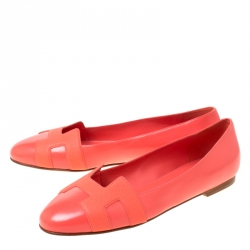 Pre Owned Hermes Coral Orange Leather Nice Ballerina Flats Size 38