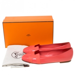 Pre Owned Hermes Coral Orange Leather Nice Ballerina Flats Size 38