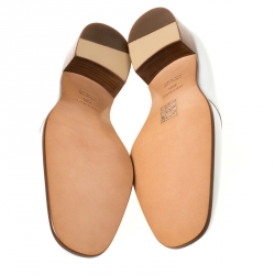 Hermes White/Beige Leather and Canvas H Constance Loafers Size 39.5