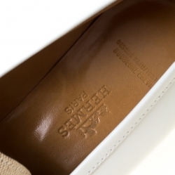 Hermes White/Beige Leather and Canvas H Constance Loafers Size 39.5
