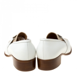 Hermes White/Beige Leather and Canvas H Constance Loafers Size 39.5