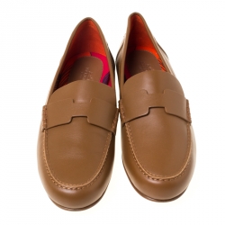 Hermes Brown Leather Kennedy Loafers Size 39