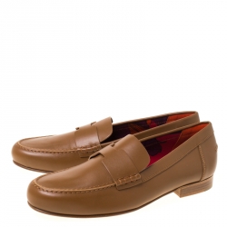Hermes Brown Leather Kennedy Loafers Size 39