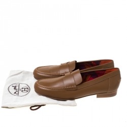 Hermes Brown Leather Kennedy Loafers Size 39