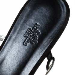 Pre Owned Hermes Metallic Silver Leather And Black Suede Chaine D'ancre Flat Sandals Size 38
