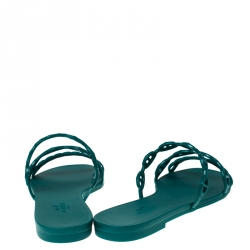 Pre Owned Hermes Green Rubber Rivage Chain Detail Slip On Flats Size 37