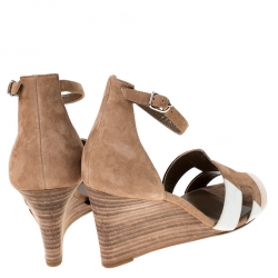 Hermes Multicolor Suede Legend Wedge Ankle Strap Sandals Size 37