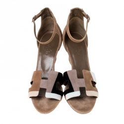 Hermes Multicolor Suede Legend Wedge Ankle Strap Sandals Size 37