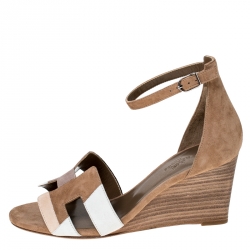 Hermes Multicolor Suede Legend Wedge Ankle Strap Sandals Size 37