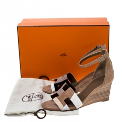 Hermes Multicolor Suede Legend Wedge Ankle Strap Sandals Size 37