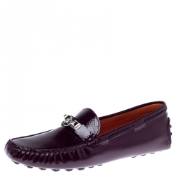Hermes Burgundy Patent Leather Irving Slip On Loafers Size 37.5