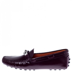 Hermes Burgundy Patent Leather Irving Slip On Loafers Size 37.5