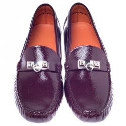 Hermes Burgundy Patent Leather Irving Slip On Loafers Size 37.5