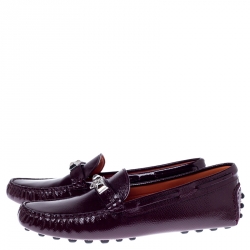 Hermes Burgundy Patent Leather Irving Slip On Loafers Size 37.5