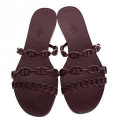 Hermes Brown Rubber Rivage Chain Detail Slip On Flats Size 40