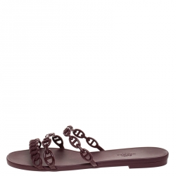 Hermes Brown Rubber Rivage Chain Detail Slip On Flats Size 40