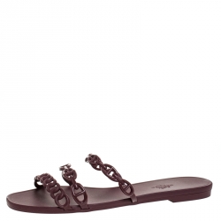 Hermes Brown Rubber Rivage Chain Detail Slip On Flats Size 40