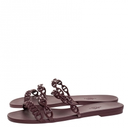 Hermes Brown Rubber Rivage Chain Detail Slip On Flats Size 40