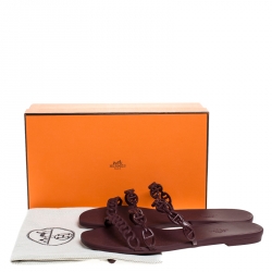 Hermes Brown Rubber Rivage Chain Detail Slip On Flats Size 40