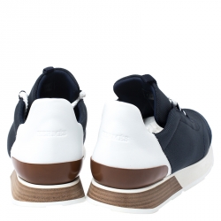 Hermes Blue Canvas And White/Tan Leather Miles Lace Up Sneaker Size 40