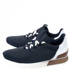 Hermes Blue Canvas And White/Tan Leather Miles Lace Up Sneaker Size 40