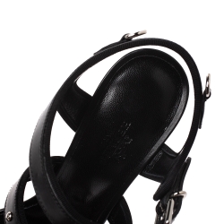 Pre Owned Hermes Black Leather Collier De Chien Sandals Size 37