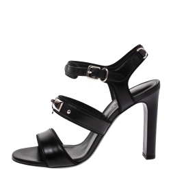 Pre Owned Hermes Black Leather Collier De Chien Sandals Size 37