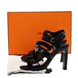 Pre Owned Hermes Black Leather Collier De Chien Sandals Size 37