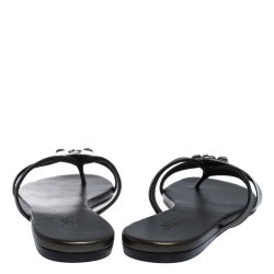 Hermes Metallic Silver/Black Leather Corfu Thong Sandals Size 37