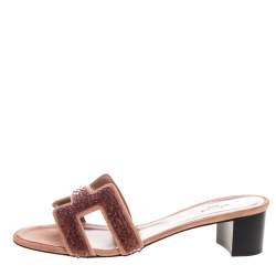 Hermes Brown Suede Pearl Embellished Oasis Open Toe Sandals Size 40