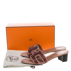 Hermes Brown Suede Pearl Embellished Oasis Open Toe Sandals Size 40