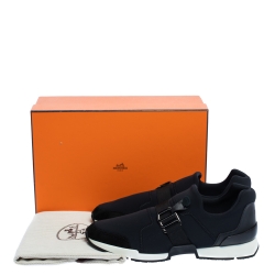 Hermes Black Neoprene and Leather Run Sneakers Size 39