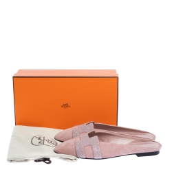 Hermes Pink Suede Roxane Flat Mules Size 38.5