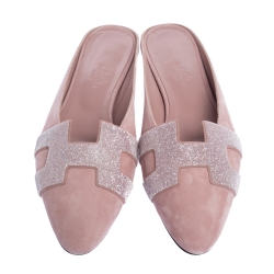 Hermes Pink Suede Roxane Flat Mules Size 38.5
