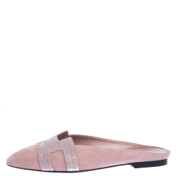 Hermes Pink Suede Roxane Flat Mules Size 38.5