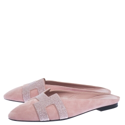 Hermes Pink Suede Roxane Flat Mules Size 38.5