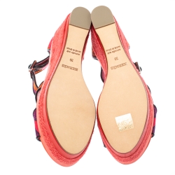 مملوكة مسبقًا Hermes Multicolor Printed Canvas Ilana Espadrille Wedge Platform Ankle Cuff Sandals Size 39