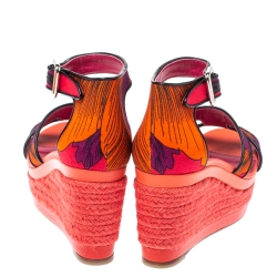مملوكة مسبقًا Hermes Multicolor Printed Canvas Ilana Espadrille Wedge Platform Ankle Cuff Sandals Size 39