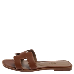 Pre Owned Hermes Brown Leather Oran Sandals Size 37